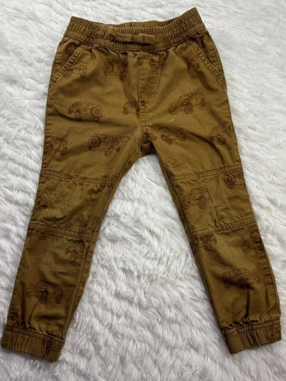 Toddler Boys 4T Joggers Khaki Brown Jeep Off Road Truck Pants Elastic Waist